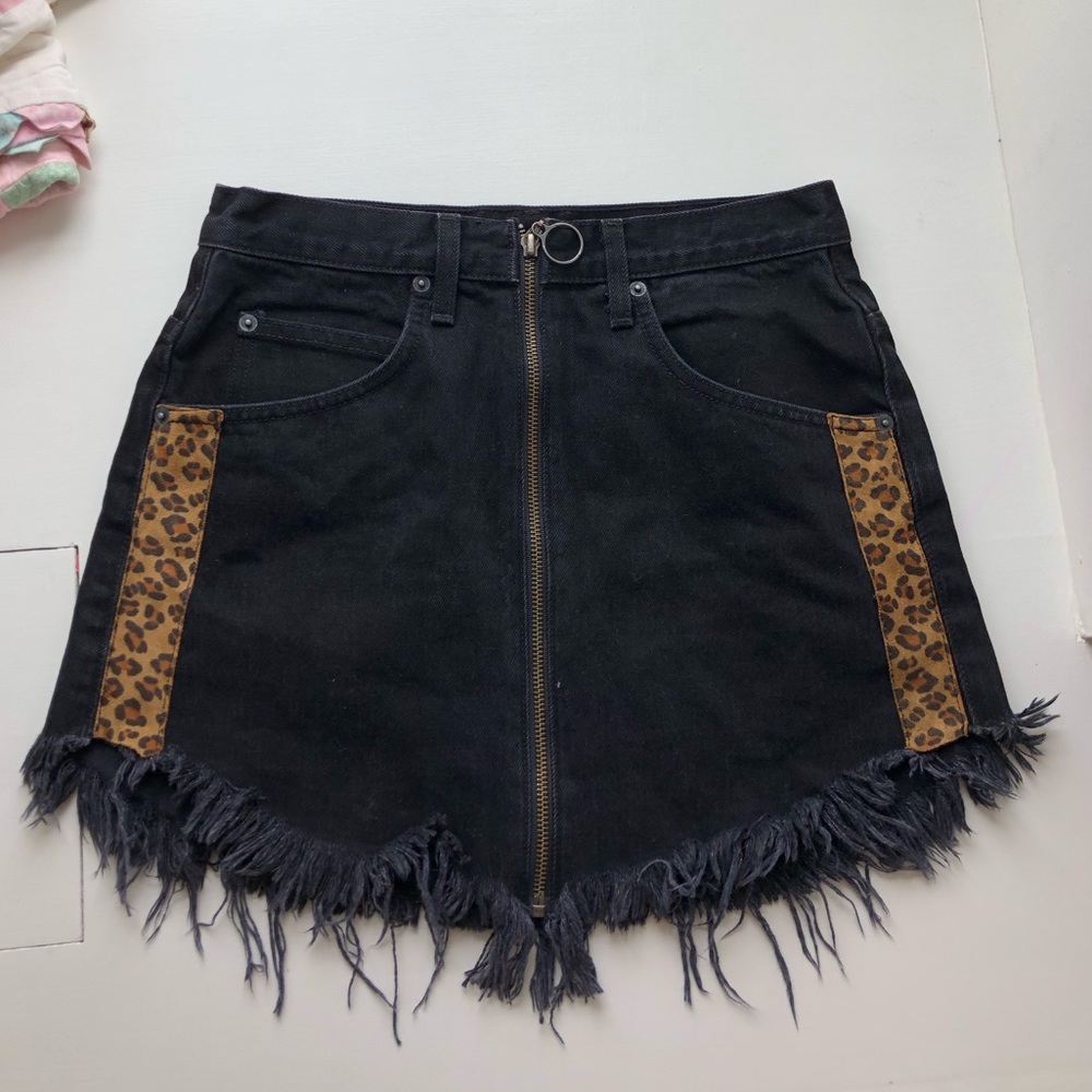 Black denim Carmar skirt with Cheetah print sides